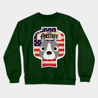 American Staffordshire Terrier - Distressed Union Jack Amstaff Beer Label Design Crewneck Sweatshirt